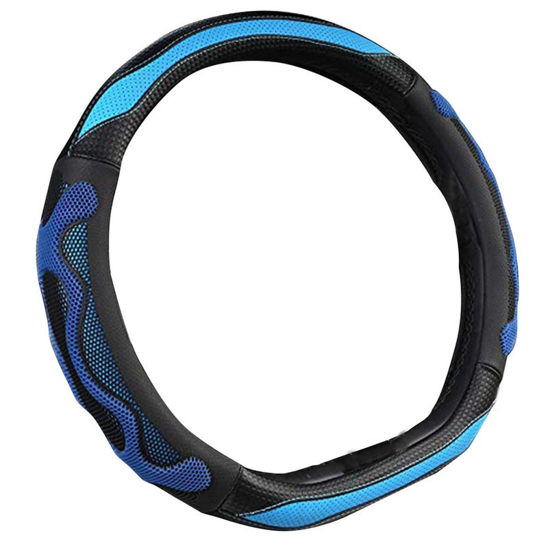 2FY2SW D Cut Steering Wheel Cover - D Shaped Flat Bottom Microfiber Leather Anti-Skid Breathable Fit 14.5"-15" (Blue) - Image 2